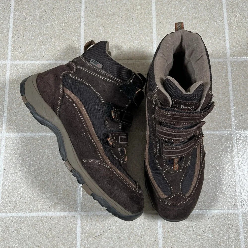 LL Bean Tek2.5 Mens Sz 11.5 Hiking Snow Boots Brown Suede Trio Straps Primaloft